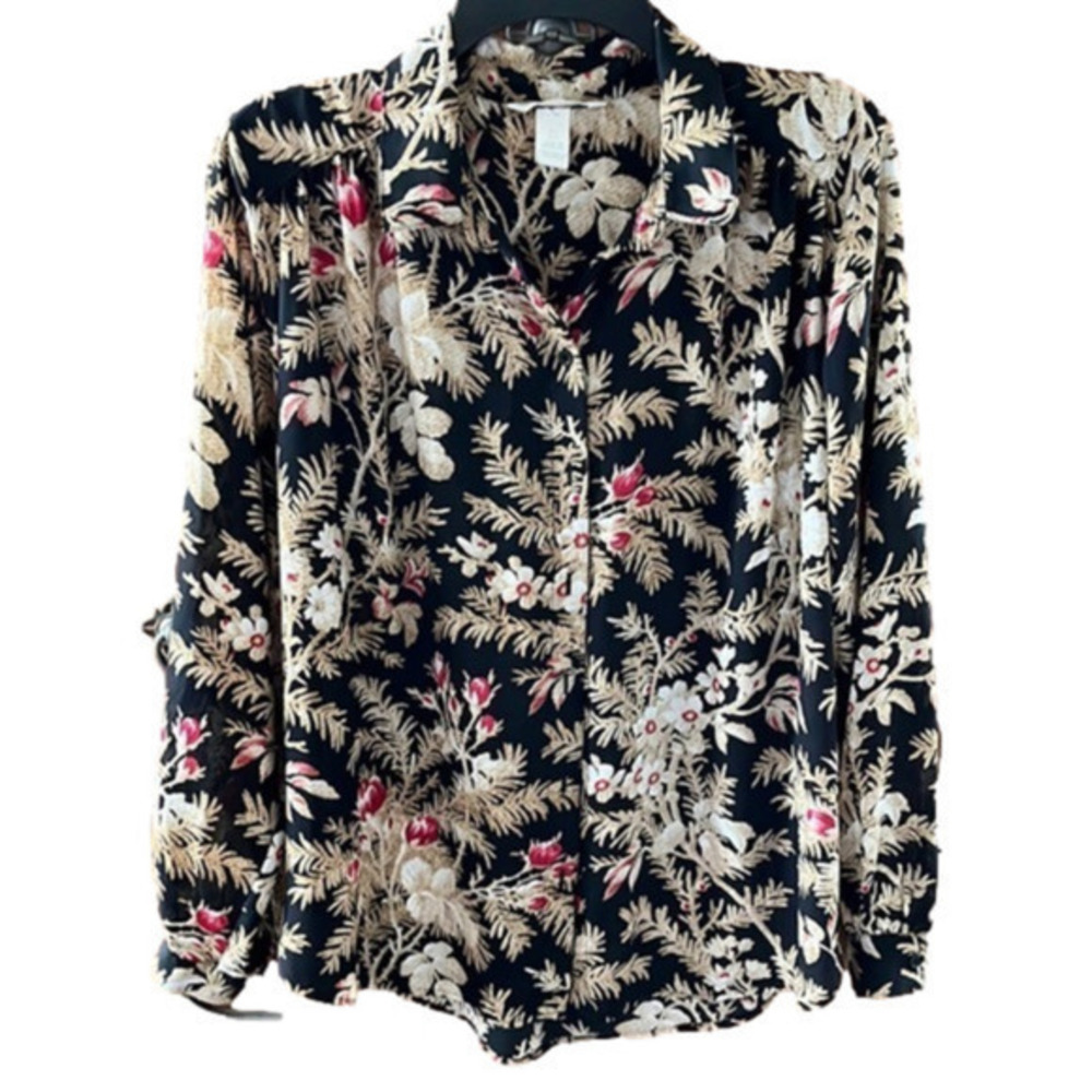 H&M Women’s black and cream blouse top size large preloved